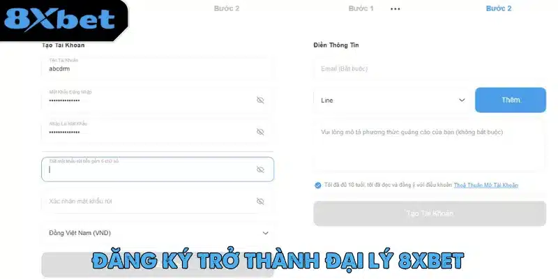 Biểu mẫu hướng dẫn đăng ký trở thành đại lý của nhà cái 8xbet